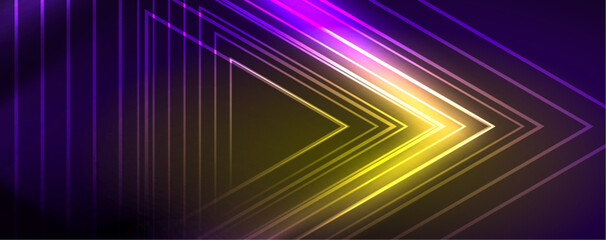 Neon glowing lines and angles, magic energy space light concept. Vector illustration for wallpaper, banner, background, leaflet, catalog, cover, flyer