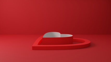 red heart box in the red room.3d rendering.