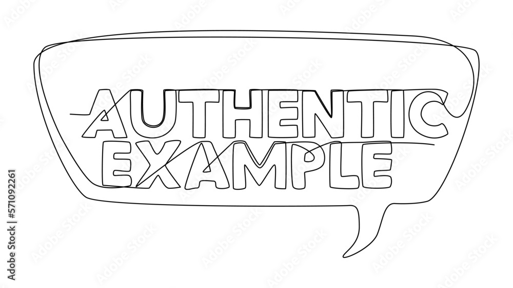 Poster one continuous line of speech bubble with authentic example text. thin line illustration vector conc