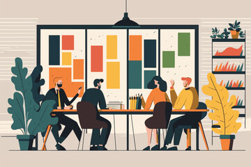 2D flat illustration, Team of professionals discussing over new business project ,Flat vector illustration