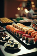 Fresh Sushi Buffet Gourmet Chef, rodízio de sushi, japanese food, salmon, GENERATIVE AI