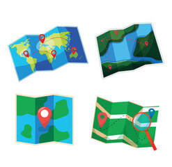 Naklejka premium folded paper map of world with color point marker vector illustration