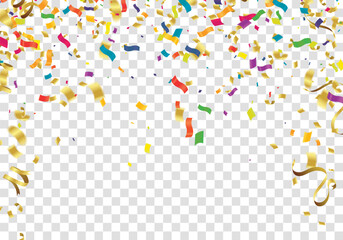 Birthday Card with Balloons , Confetti and Curling Streamer or Party Serpentine . Isolated Vector Illustration