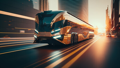 Autonomous Bus. Future, futuristic. Public Transportation. Sustainable City. City Bus. Generative AI.