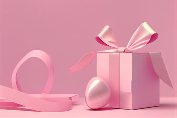 a pink boxes with a gift on a pink background Close up Space for text on the left