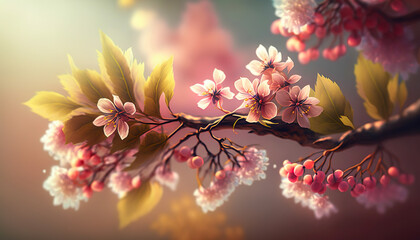 Cherry Blossom Sakura Tree - Illustration - Generative AI