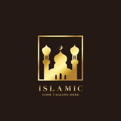 Islamic mosque silhouette logo design illustration Simple modern elegant gold minimalist flat style creative icon idea vector symbol luxury gold arabian religion Indonesia Ramdhan Kareem culture 