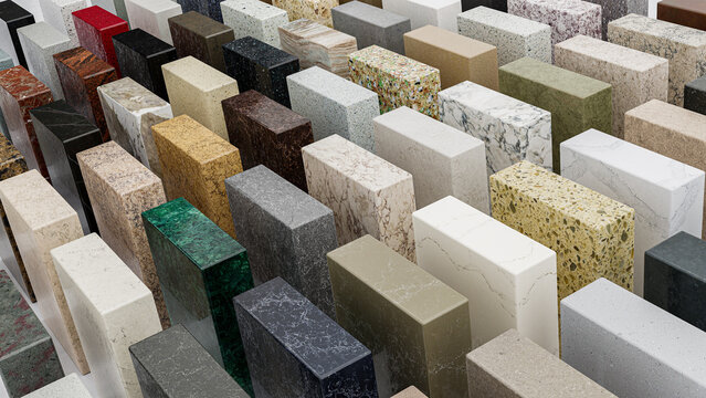 Color samples for kitchen granite countertops, remodeling material selection
