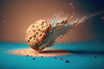 Cookie explosion, blue filling, brown background