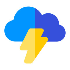 Thunder storm symbol in flat icon style. Lightning, cloud, weather alert, forecast sign
