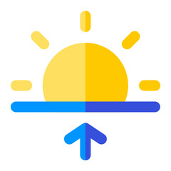 Sunrise in flat icon. Sun, sunny, sunshine, sunlight, morning, dawn, summer, hot, weather