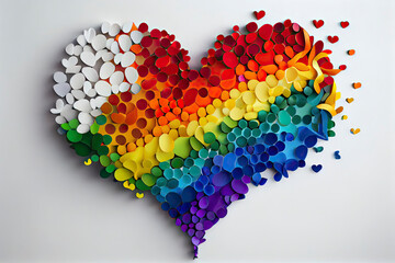LGBTQ Rainbow made out of hearts with white background