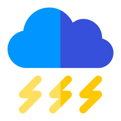 Cloud with thunderbolt in flat icon. Thunderstorm, weather, forecast, disaster, warning, danger, climate