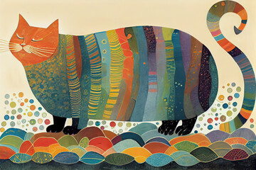 adorable colorful whimsical cat art