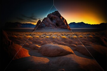 Abstract landscape photo of desert with dual images sunset
