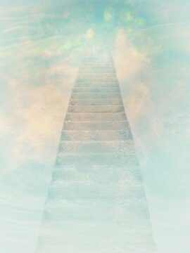 空へと続く階段の幻想的なイメージ