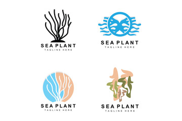 Seaweed Logo, Sea Plants Vector Design, Grocery And Nature Protection