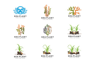 Seaweed Logo, Sea Plants Vector Design, Grocery And Nature Protection