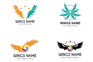 Fototapeta na wymiar Wings Logo Design, Shield Wings Vector, Bird Feather Illustration