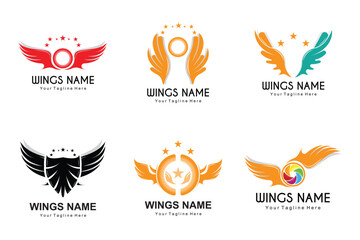 Wings Logo Design, Shield Wings Vector, Bird Feather Illustration