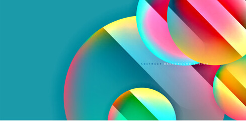 Obraz premium Colorful shiny and glossy circles abstract composition with light and shadow effects, geometric vector abstract background