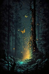 firefly in the forest at night with Generative AI