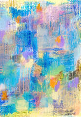 オイルパステル、クレヨンで描いたカラフルな色彩の背景アート素材