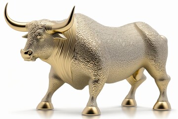Fototapeta premium AI-generated illustration of a sculpture of a bull, made of precious metals. MidJourney.