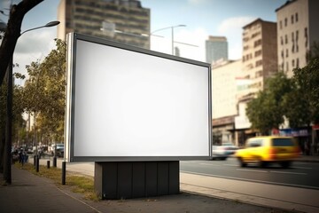 Fototapeta premium Commercial Billboard. Banner billboard mockup for advertising in city useful for design. Mock up Generative AI