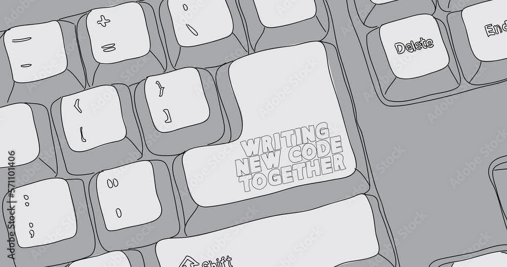 Poster computer keyboard with writing new code together text. close-up of an electronic computer device par