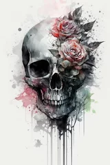 Printed kitchen splashbacks Aquarel Skull watercolor skull flower with Generative AI