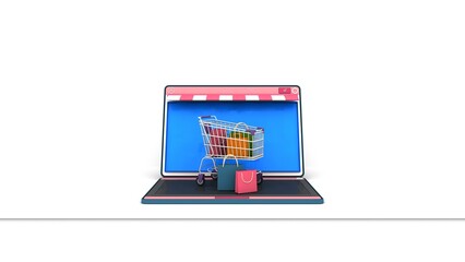 online store shopping cart on laptop. 3d rendering