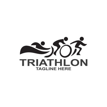 Symbolizing Triathlon Logo Icons Buttons Swimming, Cycling and Running Outdoor Sport Vector
