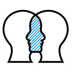 Vector illustration of the icon design of the human head colliding with the shade at its intersection. line drawing style.