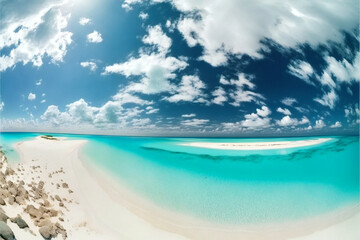 Fototapeta na wymiar Beautiful beach with white sand, scenery background, Generative AI
