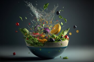 Fresh Salad bowl vegetables and lettuce, vegetarian, diet eat health, salada fresca orgânica e lavada GENERATIVE AI