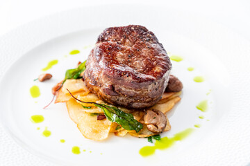 beef steak with sauce and mushrooms
