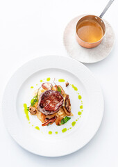 beef steak with sauce and mushrooms