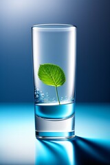 glass of water on blue background, generated AI