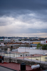 Beautiful panoramic view of the city of Puebla in Mexico. Sunset.