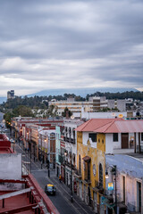 Beautiful panoramic view of the city of Puebla in Mexico. Sunset.