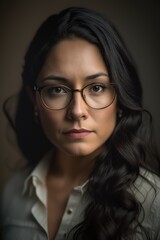Attractive Young woman using eyeglasses wearing a white shirt looking at the camera. Generative AI