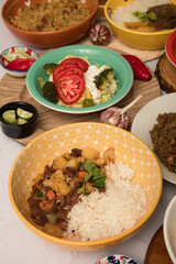 Picante de carne chopped beef meat with potatoes Peru traditional comfort food buffet table