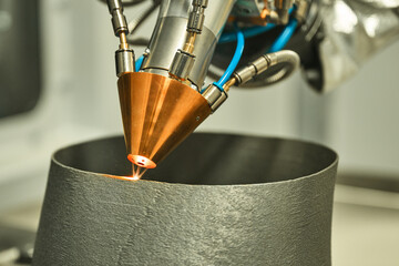3d metal printer makes detail of powder in plant workshop