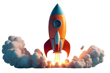 3D rocket in space Business startup and business growth concept, isolated on white background, image ai midjourney generate