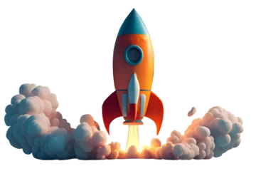 Foto op Canvas 3D rocket in space Business startup and business growth concept, isolated on white background, image ai midjourney generate © Black Pig
