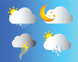 weather icons set, sun, cloud, moon, star, rain, snow