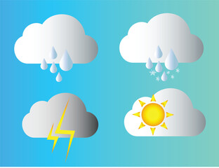 Weather icons set, sun, cloud, moon, star, rain, thunder 