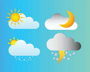 weather icons set, sun, cloud, moon, star, rain, snowflake, thunder