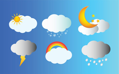 weather icons set, sun, cloud, moon, star, rain, snowflake, thunder